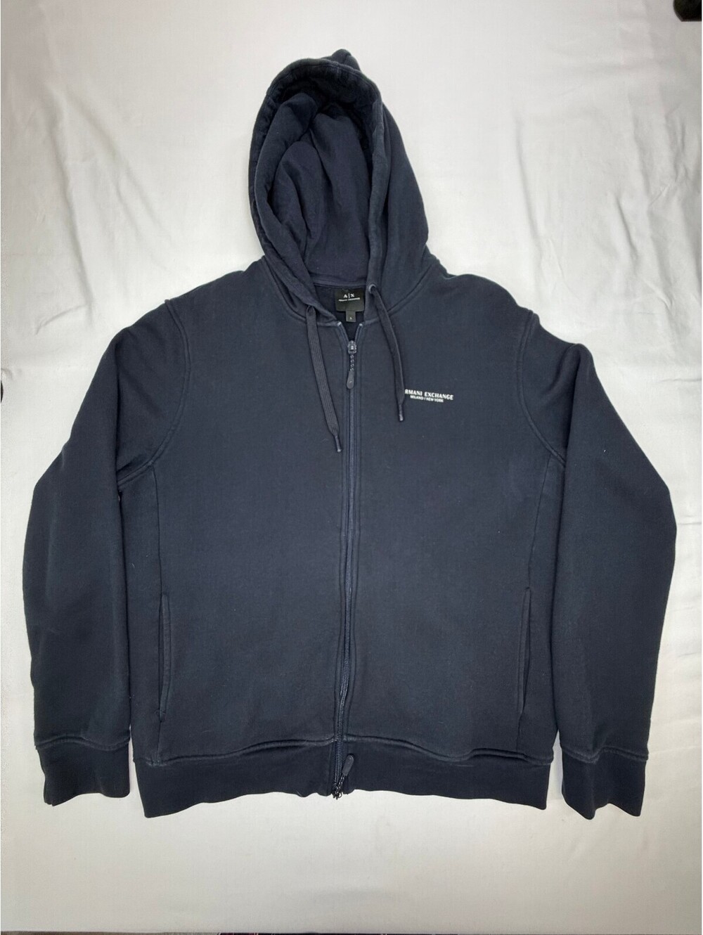Armani Exchange Milano Men's Full Zip Hoodie Fleece Logo Solid Size Large Black